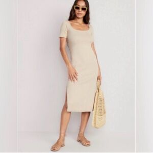 Old Navy Neutral Scoop Neck Ribbed Midi Dress